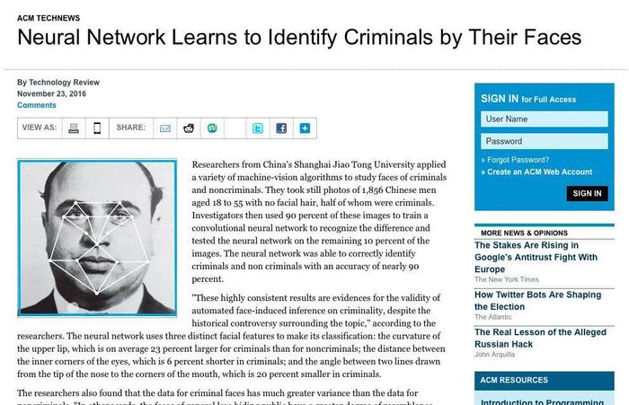 Neural network learns to identify criminals by their faces